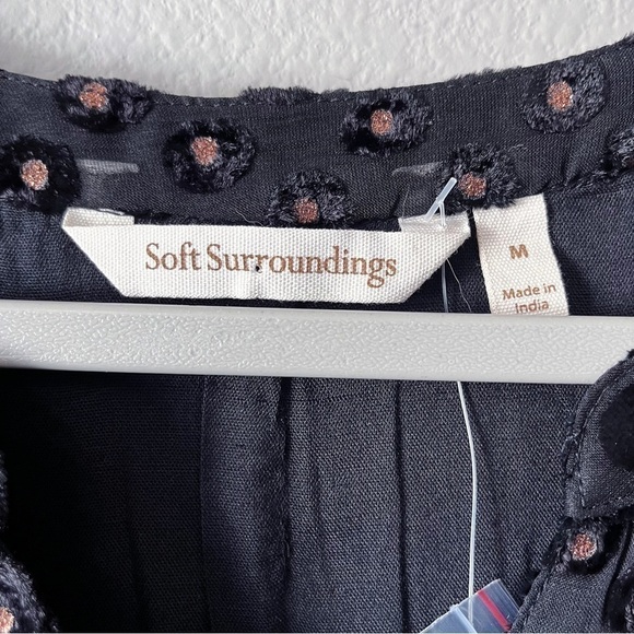 Soft Surroundings NWOT Black Dot Velvet Semi Sheer Blouse Sz Medium Bell Sleeves - Picture 8 of 9